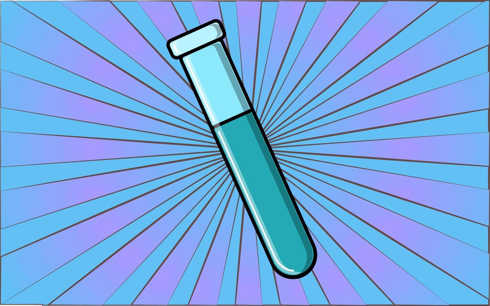 matraz químico de vidrio de ciencia de laboratorio azul médico para investigación y estudio sobre un fondo de rayos azules abstractos. ilustración vectorial vector