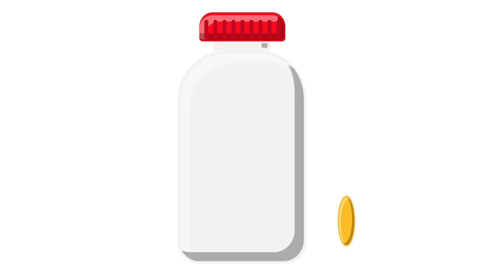 Beautiful medical plastic can with a lid white for tablets capsules with drugs vitamins antibiotics fish oil for the treatment of diseases pharmaceutical on a white background. Vector illustration