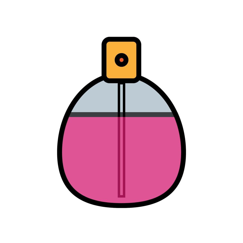 Flat pink purple icon is a simple fashionable glamorous cosmetics, glass bottle with perfume, adicolon, toilet water with a pleasant smell and beauty guidance. Vector illustration