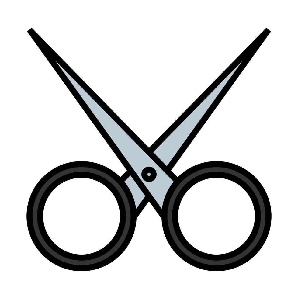 Flat black simple icon of trendy glamorous sharp metal hairdressing, nail scissors for cutting nails, doing hair and beauty guidance. Vector illustration