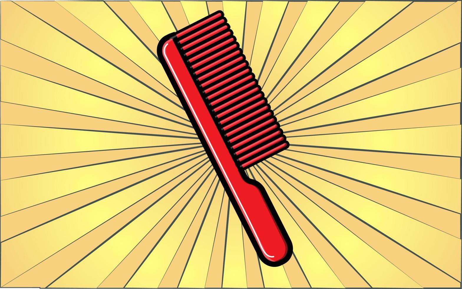 Beauty glamor barber comb for styling hair and beauty on the background of abstract yellow rays. Vector illustration