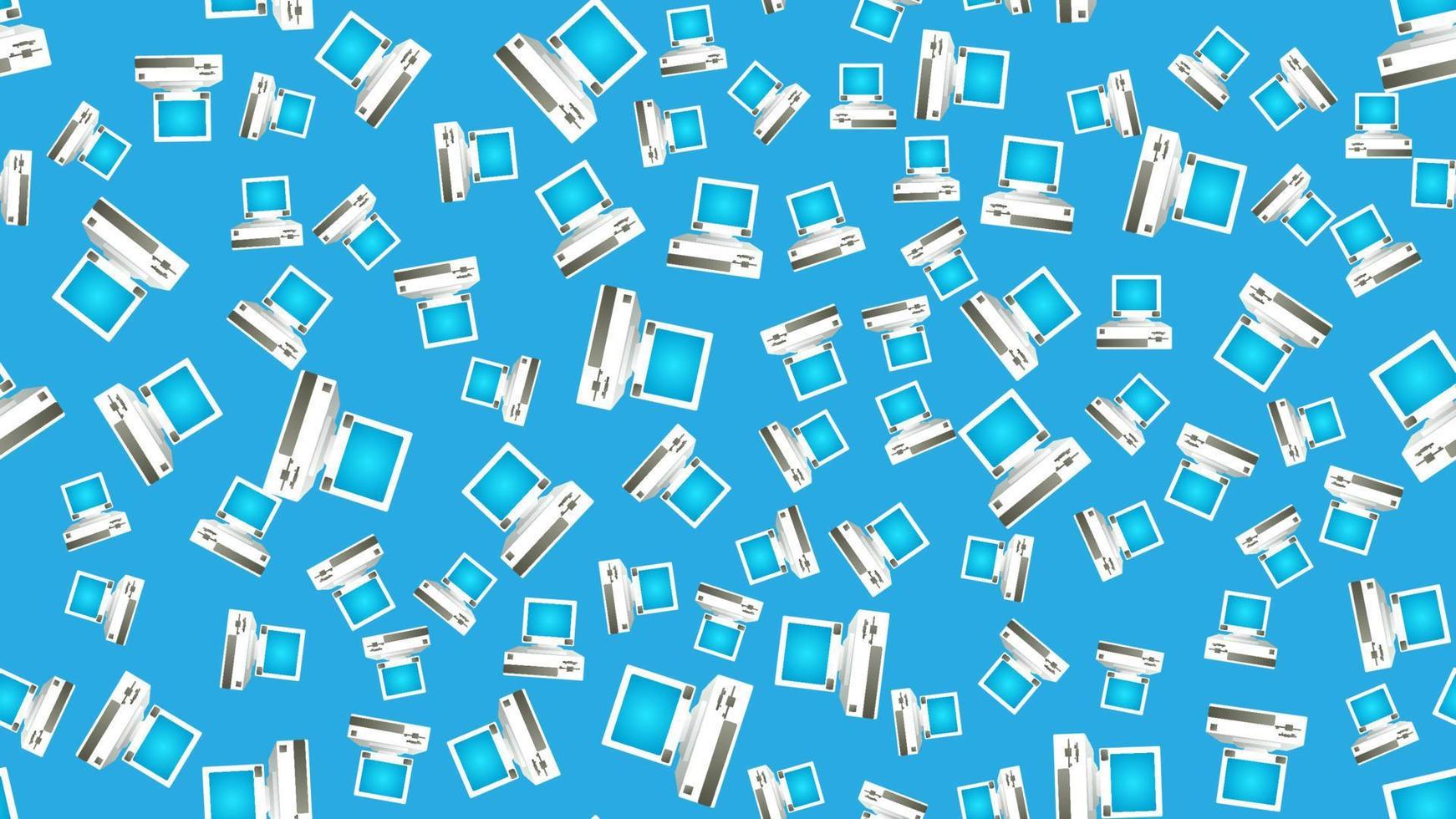 Seamless pattern of retro old hipster computers from the 70s, 80s, 90s, 2000s on a blue background vector