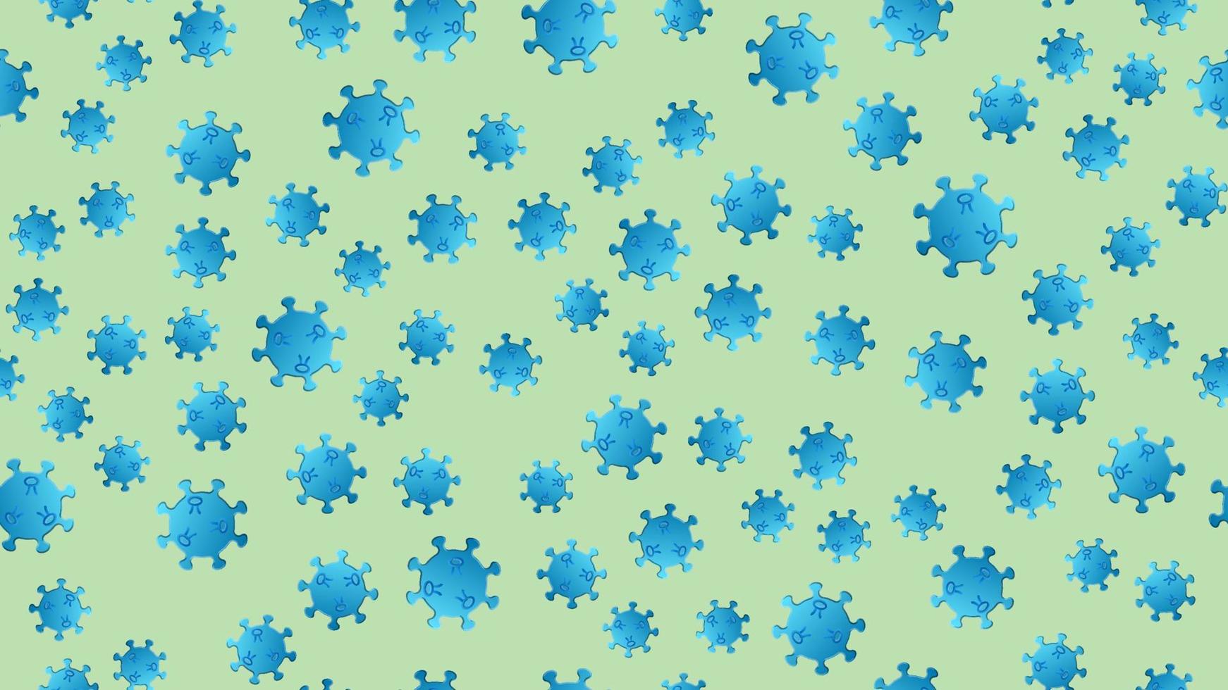 Seamless pattern of blue viruses of the bacteria coronavirus disease Covid-19 pandemic dangerous infectious texture on a green background vector