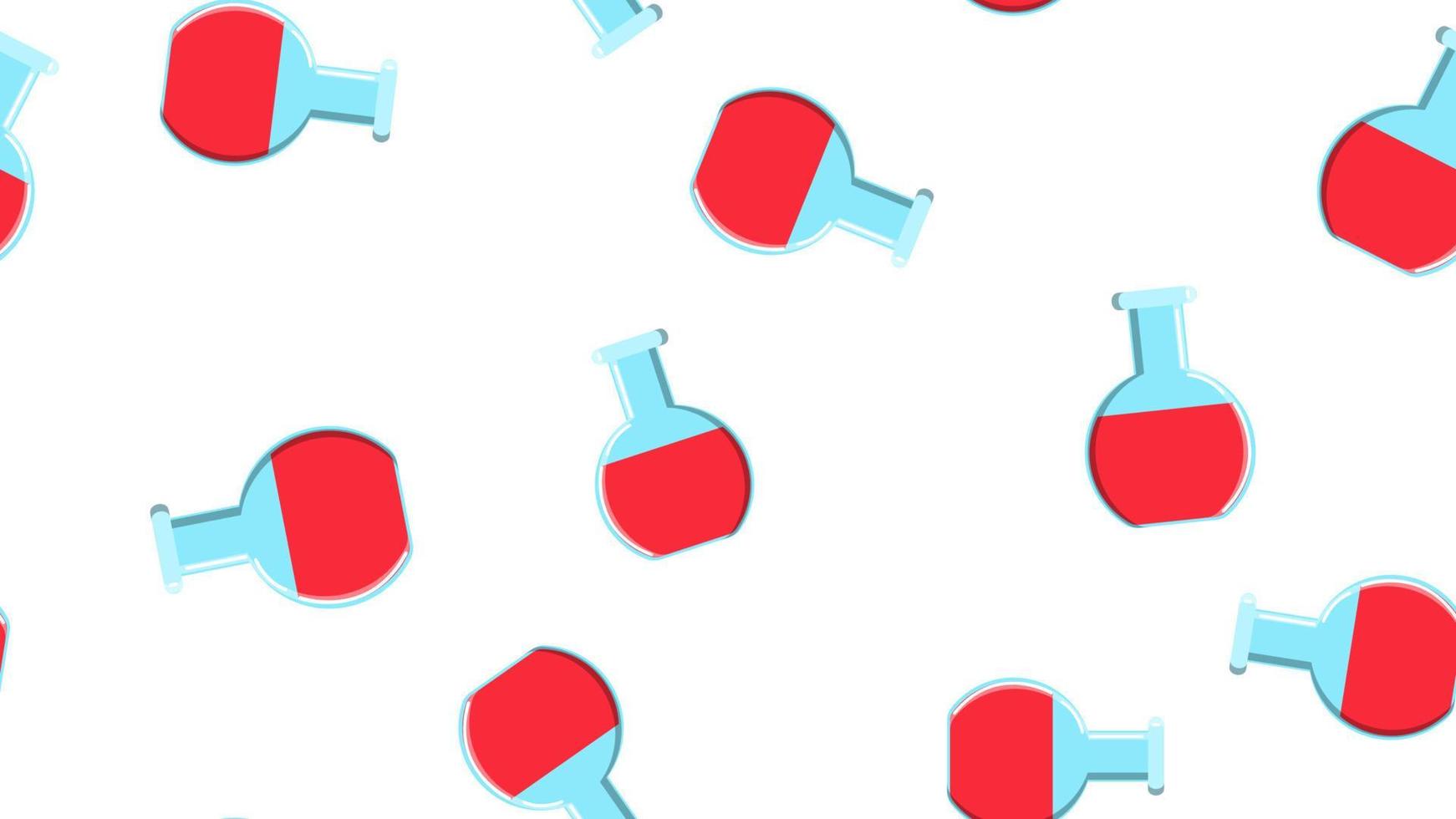 textura de patrón sin costuras de interminables tubos de ensayo científicos de vidrio químico médico rojo redondo repetitivo de latas de matraces sobre fondo blanco. ilustración vectorial vector