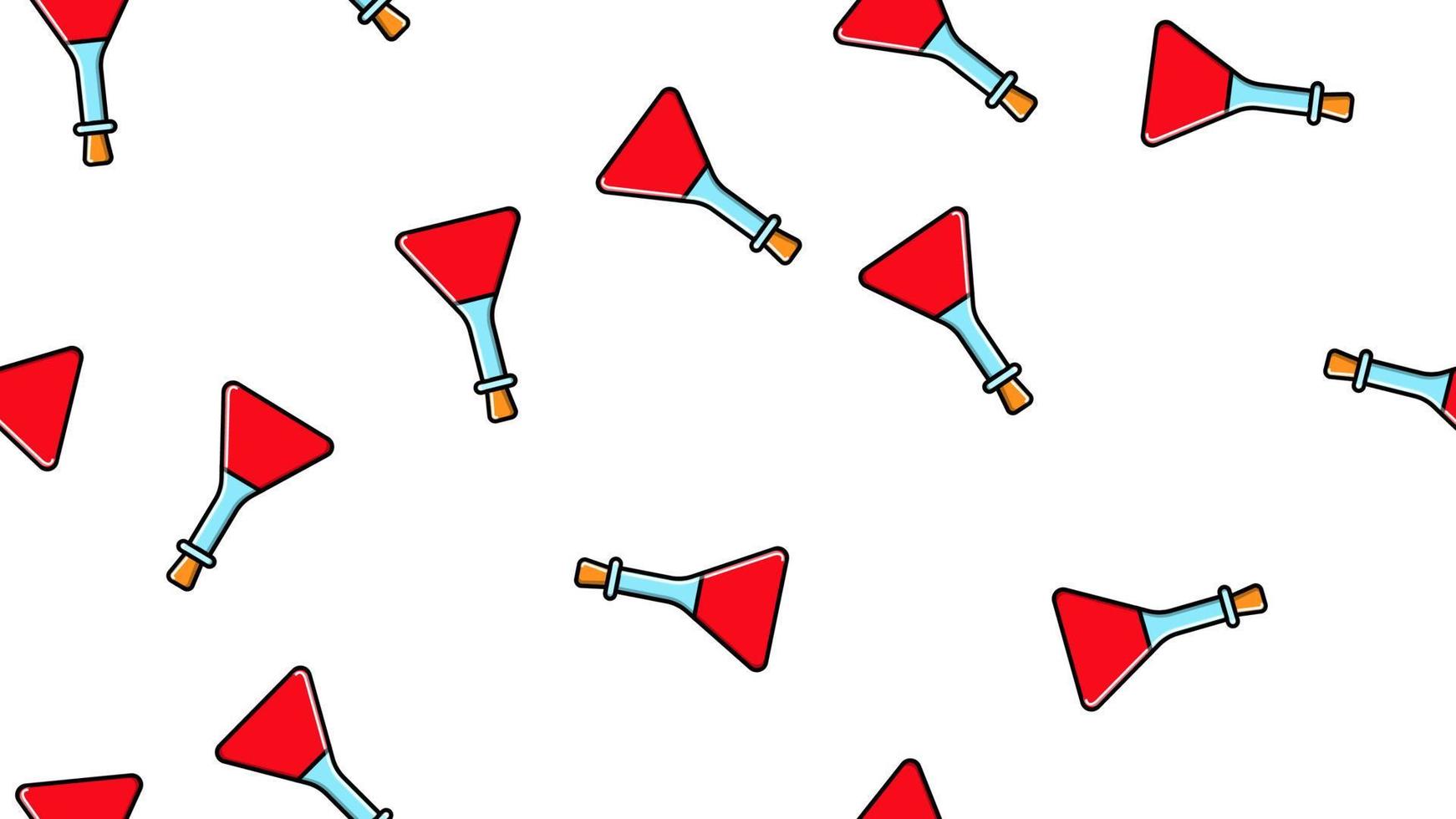 Seamless pattern texture of endless repeating triangular red medical chemical glass science test tubes cans flasks on a white background. Vector illustration
