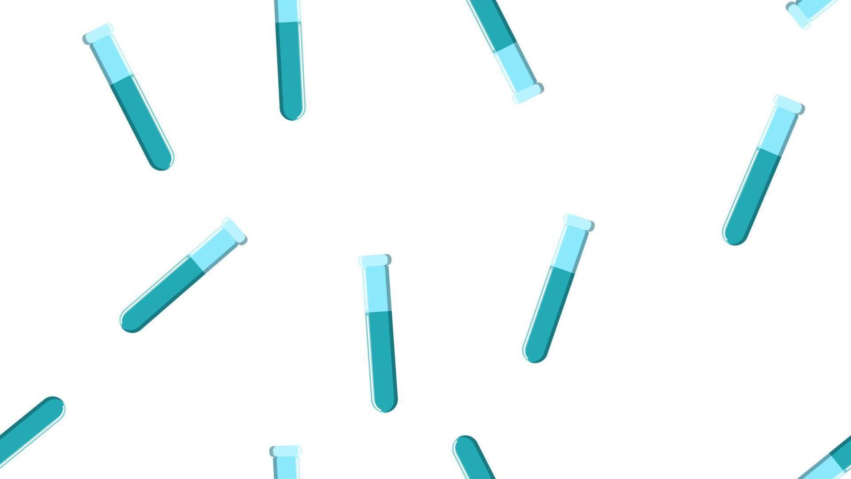 Seamless pattern texture of endless repetitive long blue medical chemical glass scientific test tubes of flasks cans on white background. Vector illustration