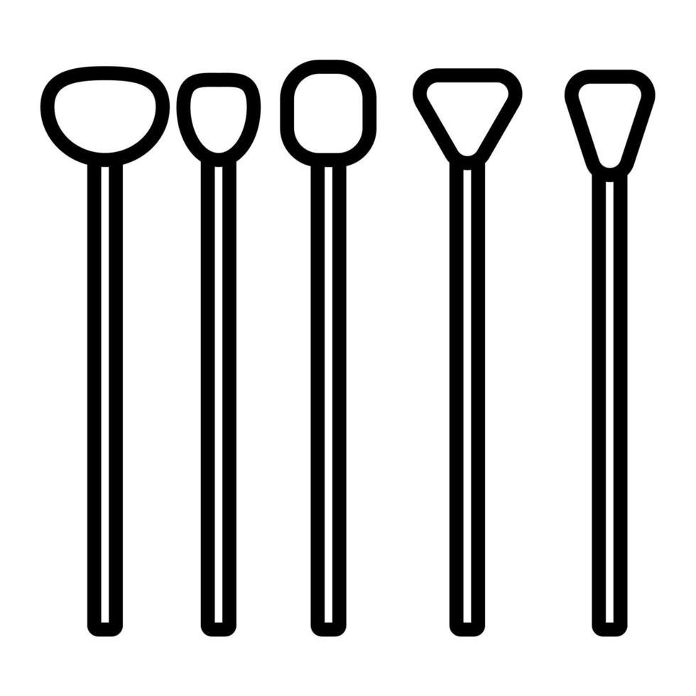 Black and white icon is a simple linear set of trendy glamorous cosmetic brushes of different shapes for blush powder for makeup, beauty guidance. Vector illustration
