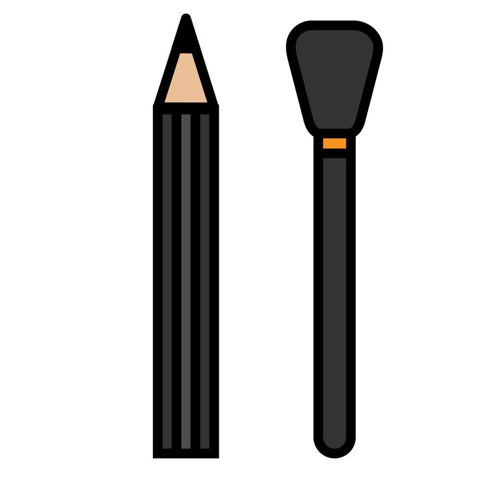 Black flat icon is a simple trendy glamorous cosmetic pencil for tinting the lips and eyes and a blush powder for make-up, beauty guidance. Vector illustration