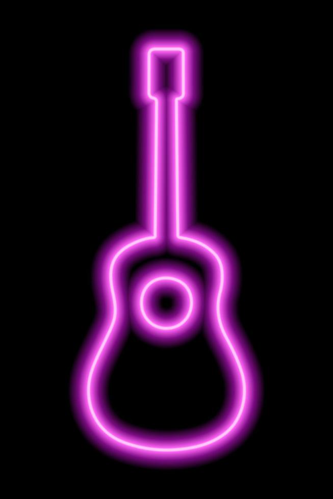 silueta de guitarra de neón rosa simple sobre un fondo negro vector