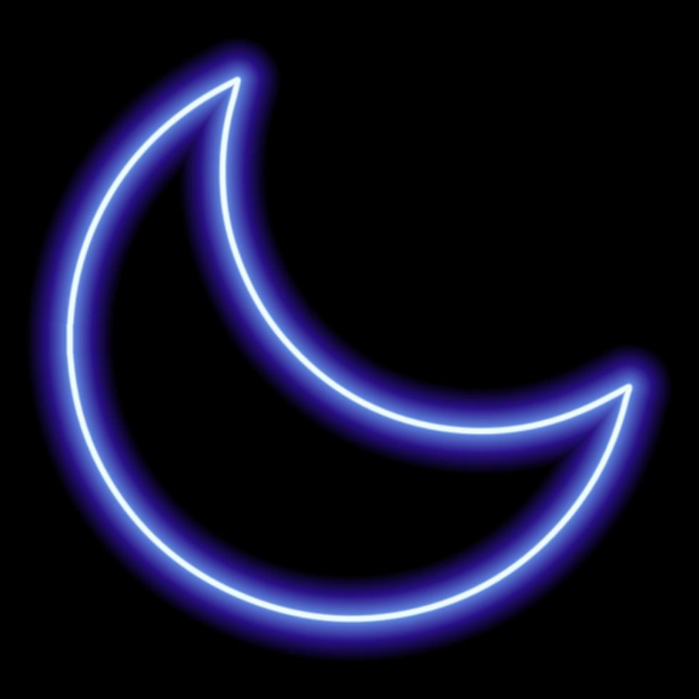 Blue neon outline of the waning moon on a black background. Icon illustration vector