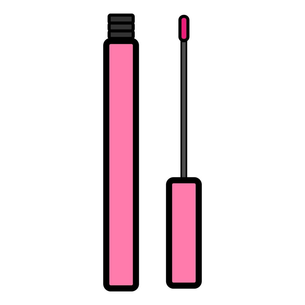 Pink flat icon simple fashionable glamorous liquid lipstick, lipstick with a liquid texture, make-up mousse, cosmetic, lip gel, gloss. Vector illustration