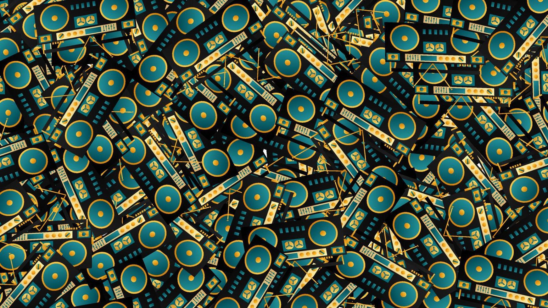 Seamless pattern of retro old hipster music audio tape recorders from the 70s, 80s, 90s, 2000s, background vector