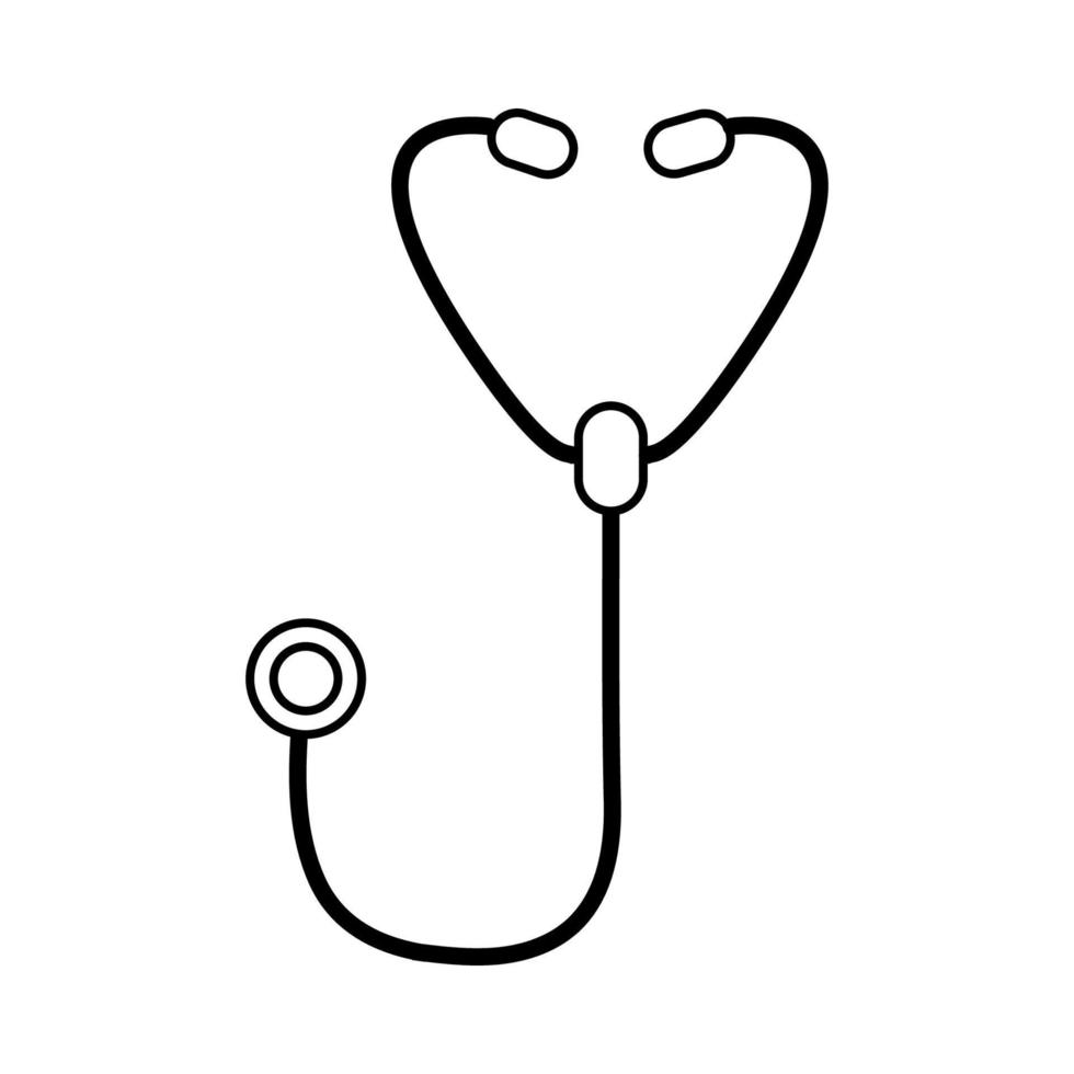 estetoscopio, fonendoscopio médico para escuchar los pulmones y examinar el corazón del paciente por un médico general simple icono blanco y negro sobre un fondo blanco. ilustración vectorial vector