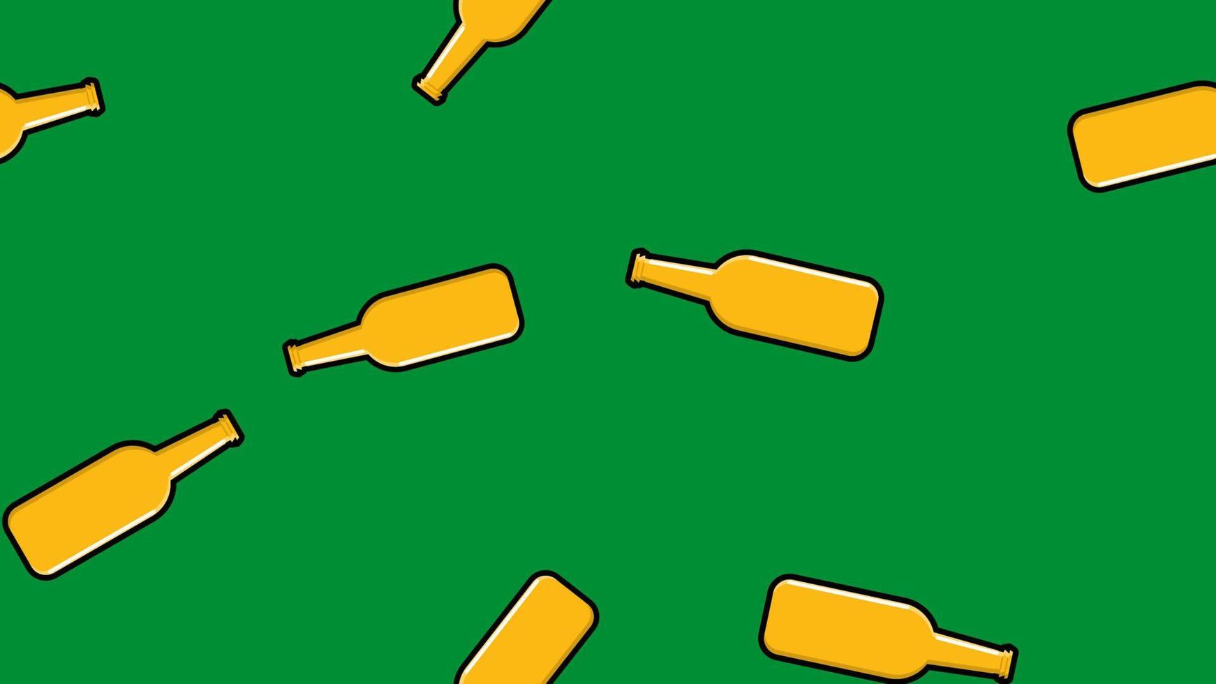 Seamless pattern of yellow repeating alcoholic beer glass bottles with beer frothy hop glass malt craft lager on a green background for St. Patrick's Day. Vector illustration