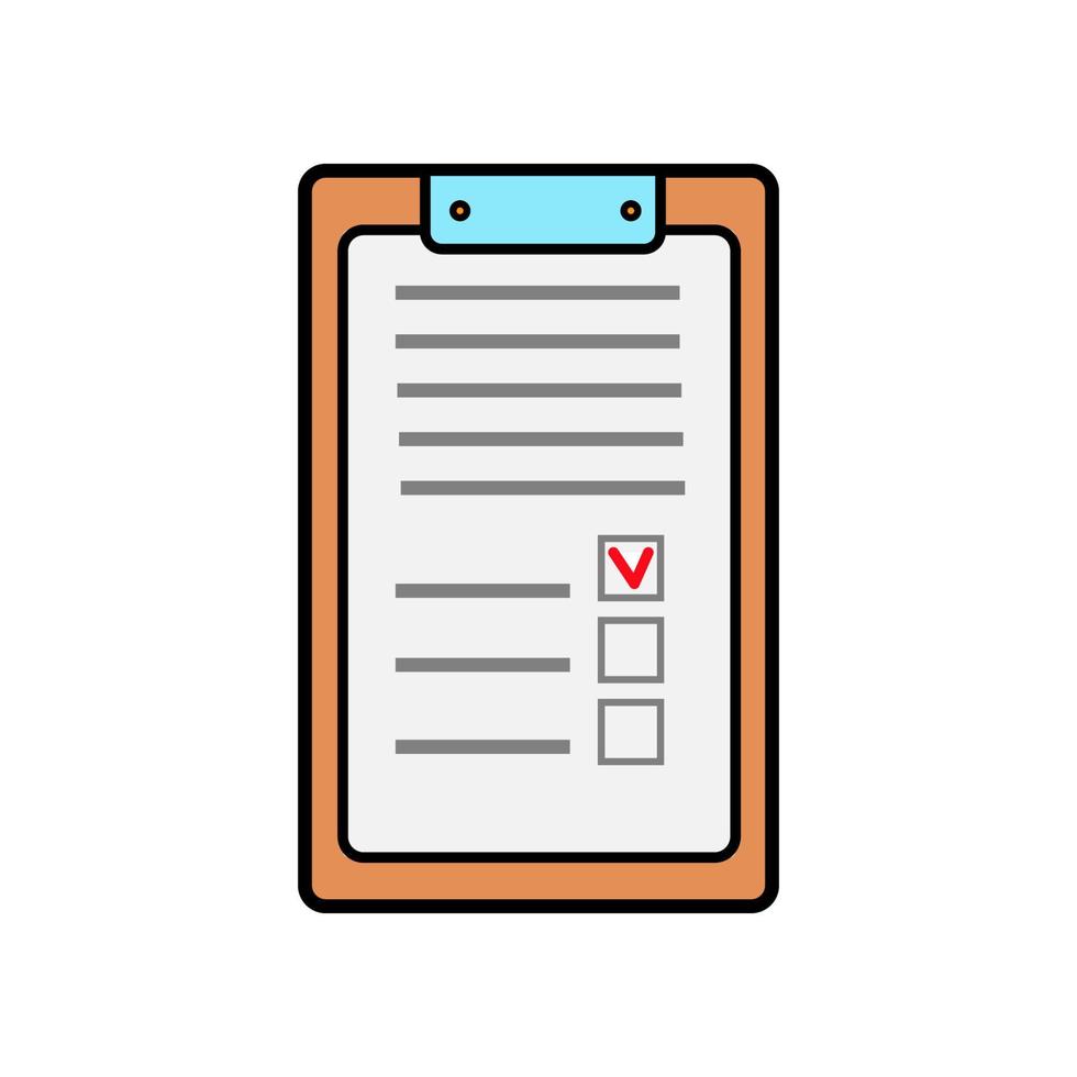 tableta comercial de papel rectangular para registros con un clip, un bloc de notas médico para recetas con antecedentes médicos, un icono simple sobre un fondo blanco. ilustración vectorial vector