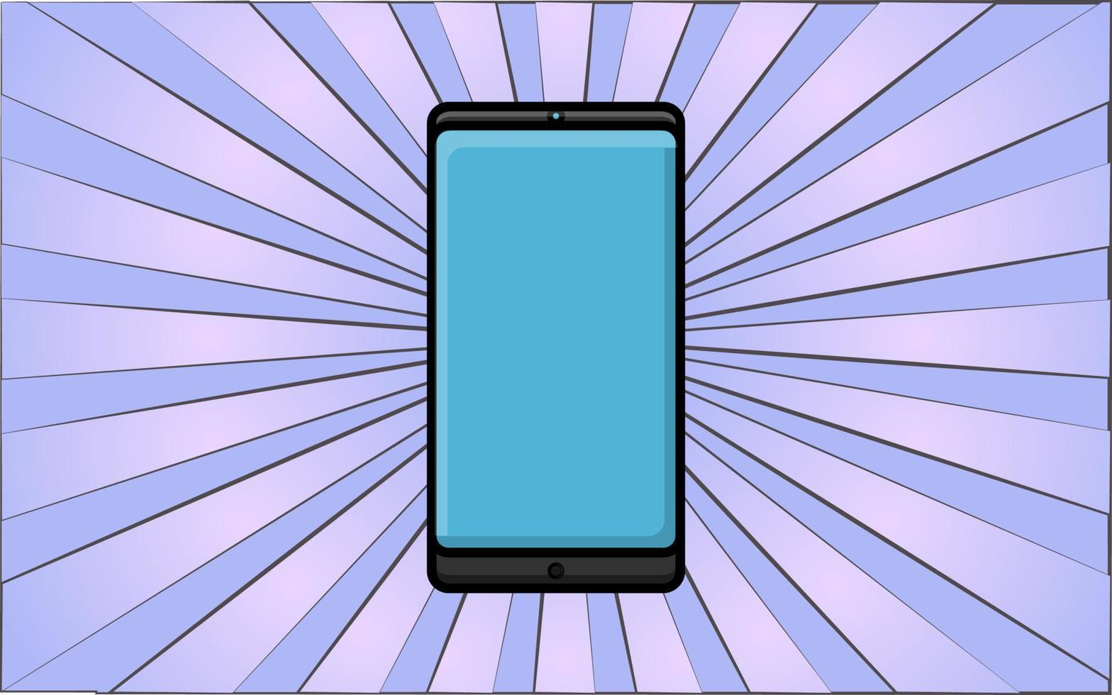moderno teléfono móvil digital teléfono inteligente sobre fondo de rayos azules abstractos. ilustración vectorial vector