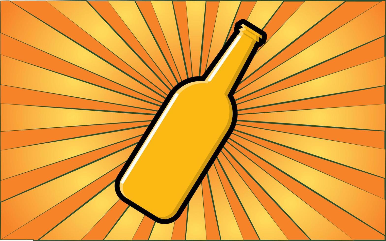 sabrosa botella de cerveza espumosa amarilla alcohólica sobre un fondo de rayos amarillos abstractos. ilustración vectorial vector