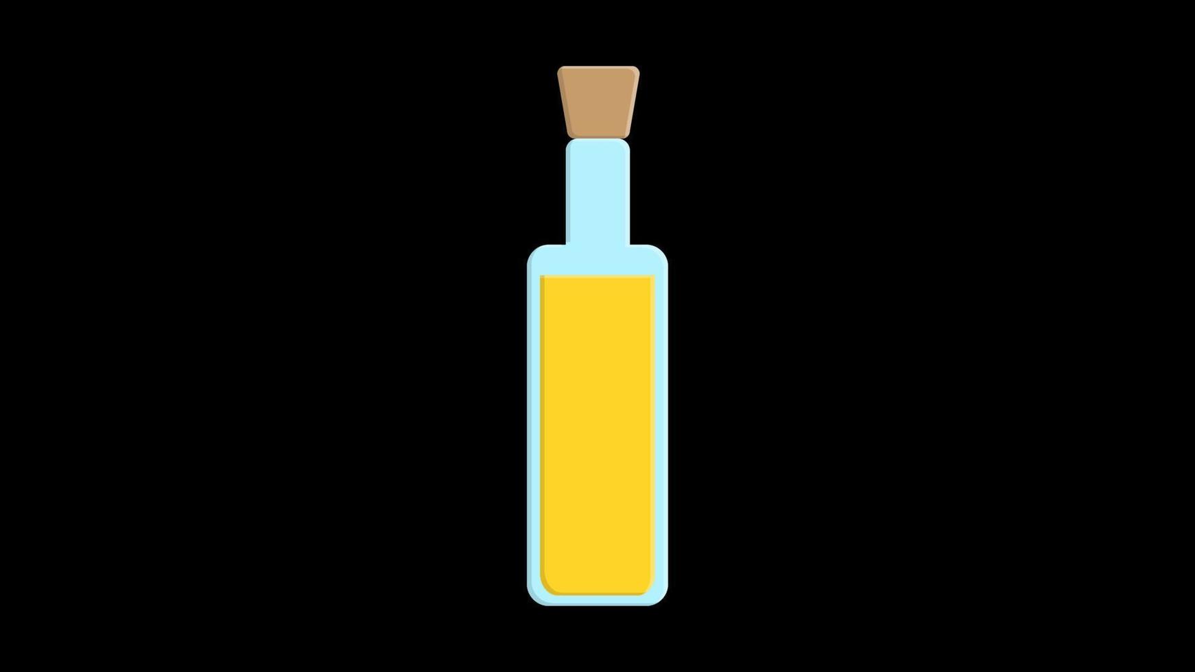 vector illustration. oil in a small bottle with a stopper on a black background. yellow olive oil for frying and adding to salads. Vector graphics. image for design