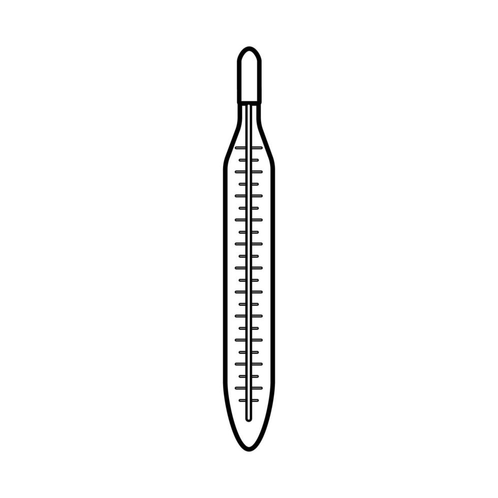 termómetro de mercurio de vidrio médico para medir la temperatura corporal, un simple icono blanco y negro sobre un fondo blanco. ilustración vectorial vector