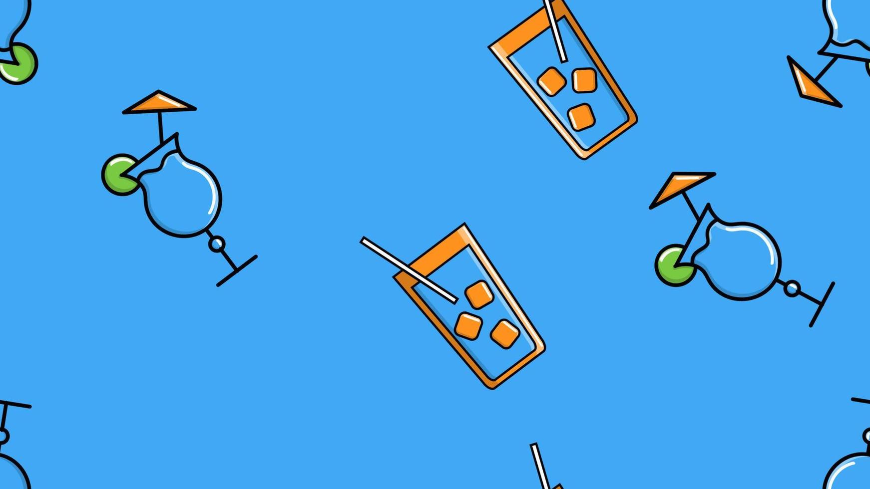 Seamless endless pattern of repeating glasses with tasty alcoholic cocktails drinks for parties on a blue background. Vector illustration