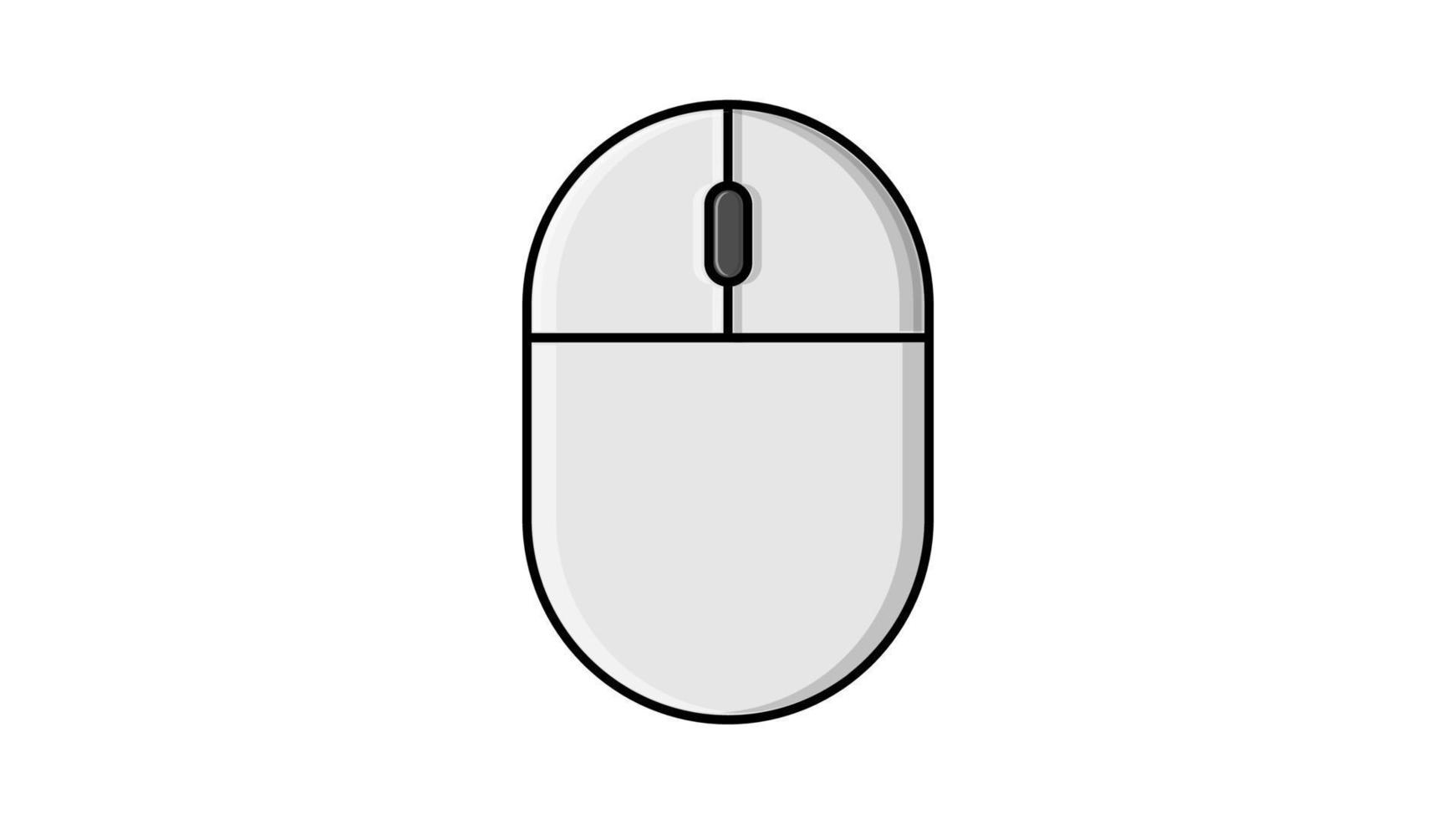 Vector illustration of a linear white flat icon of a digital wireless computer mouse with buttons and wheel on a white background with a black stroke. Concept computer digital technologies
