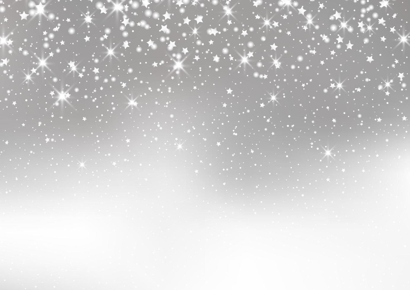 Silver christmas stars and snow background vector