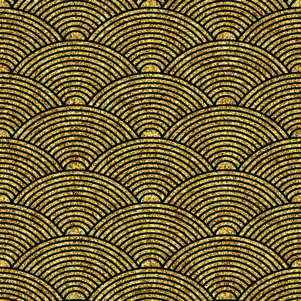 Japanese style wave background with gold glitter design vector
