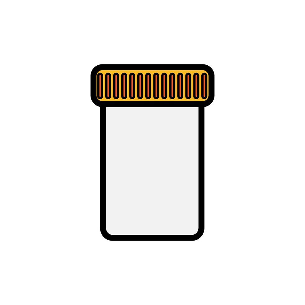 A small medical pharmacy jar with a lid for collecting tests or storing tablets, capsules, pills, a simple icon on a white background. Vector illustration