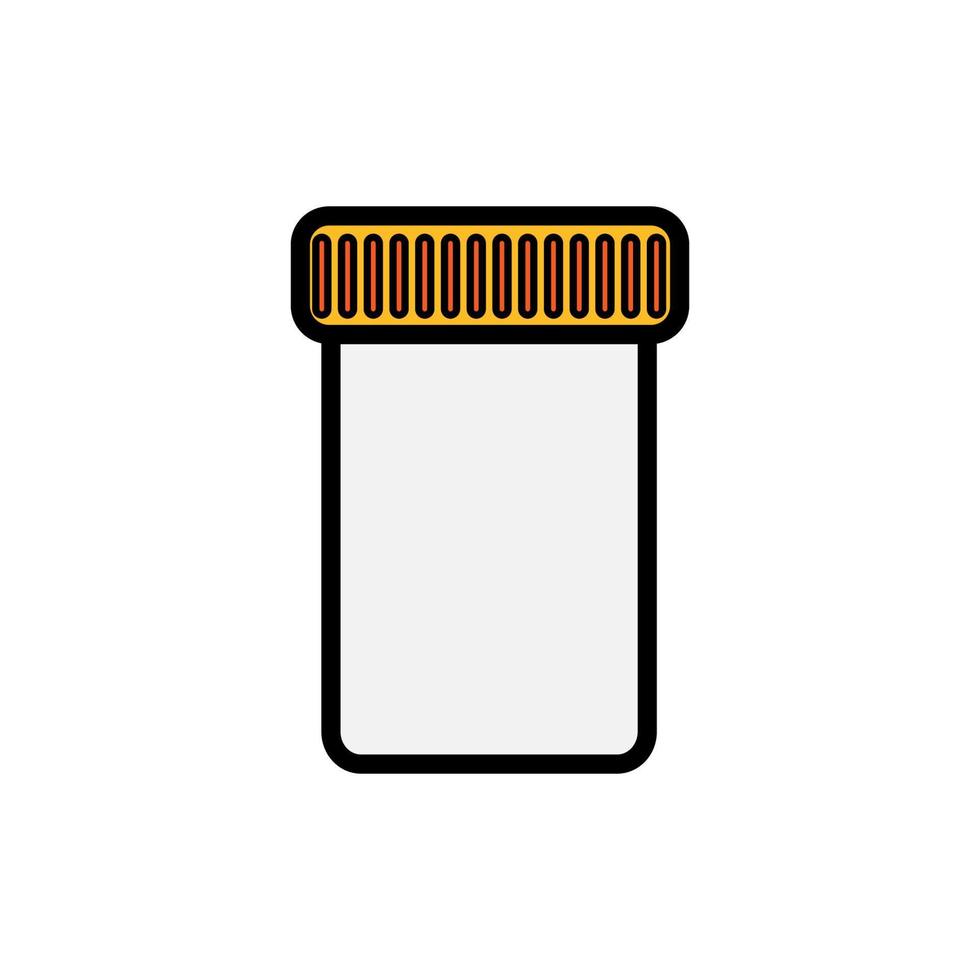 un pequeño frasco de farmacia médica con tapa para recolectar pruebas o almacenar tabletas, cápsulas, pastillas, un ícono simple sobre un fondo blanco. ilustración vectorial vector