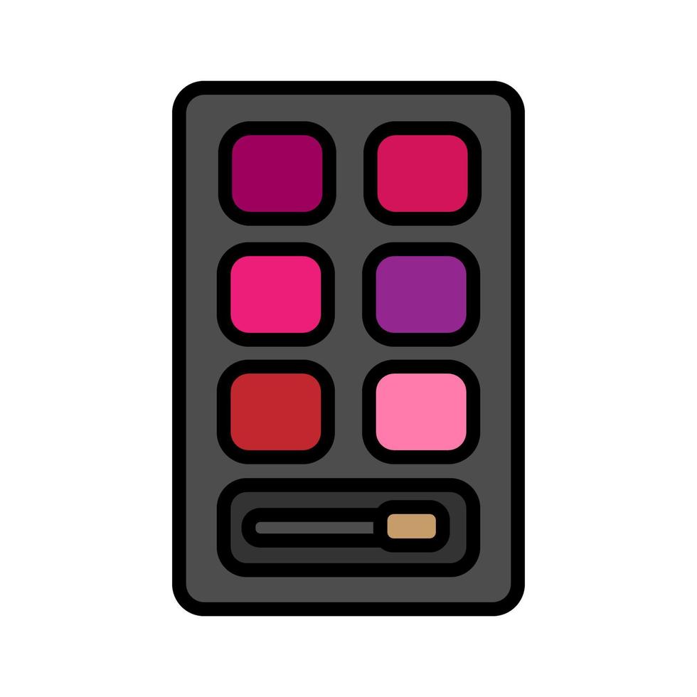 el icono plano es una simple caja de polvo rectangular de cosméticos glamorosos con un espejo, sombras de ojos y párpados que aplican una guía de belleza de maquillaje. ilustración vectorial vector