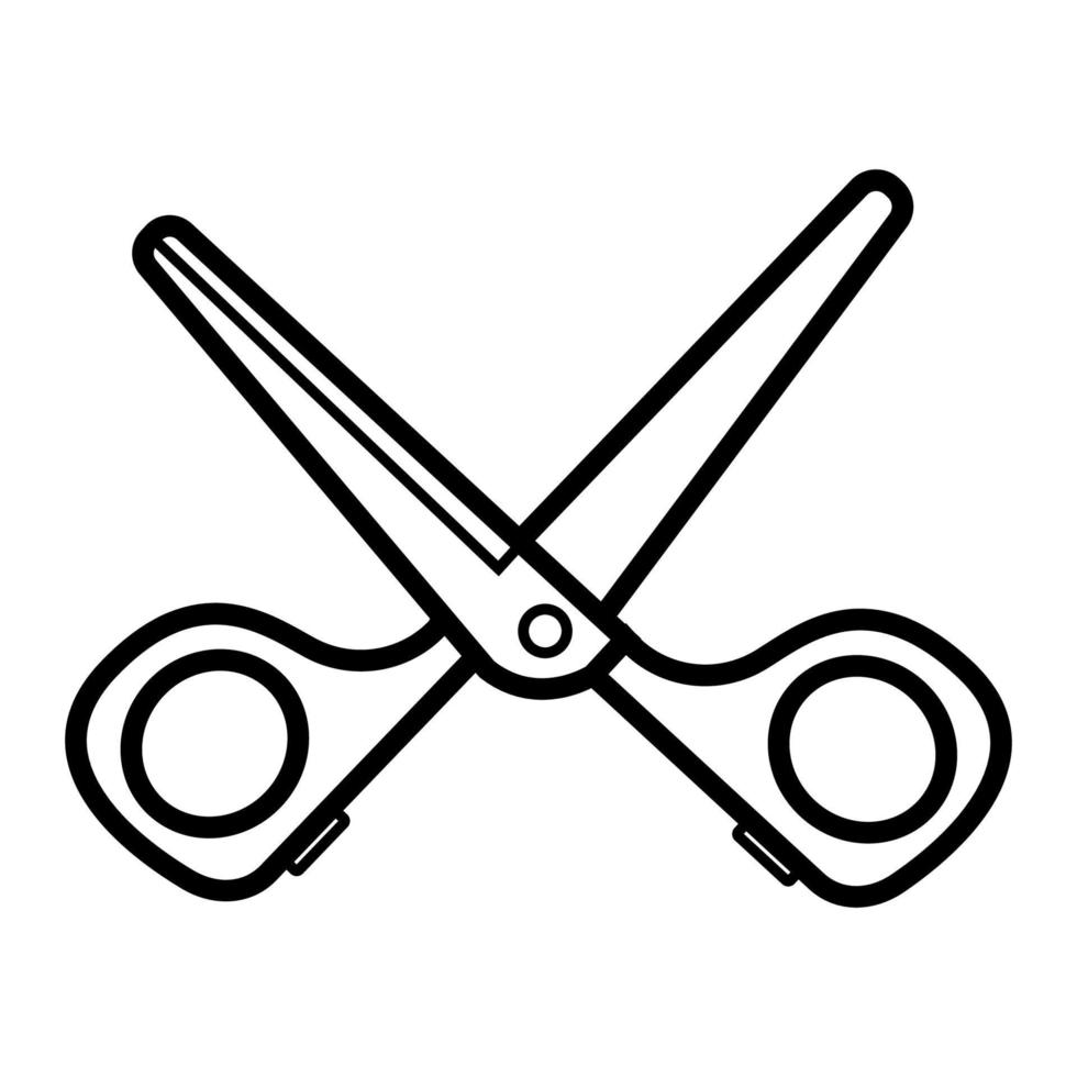 Black and white simple linear icon of trendy glamorous sharp metal hairdressing, nail scissors for cutting nails, doing hair and beauty guidance. Vector illustration