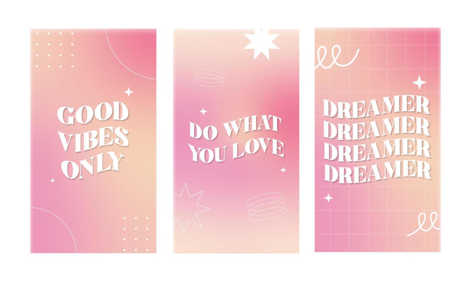 Trendy gradients, typography, y2k greeting cards. Social media stories templates for digital marketing and sales promotion, fashion advertising, Offer social media banners. vector