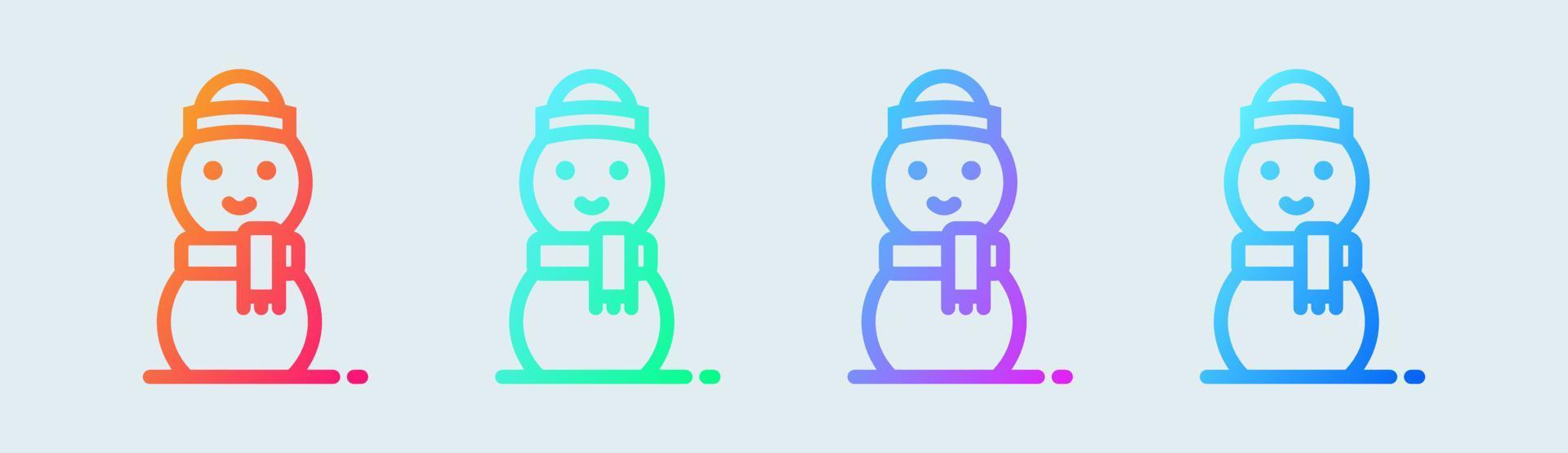 icono de línea de muñeco de nieve en colores degradados. ilustración de vector de signos de vacaciones de invierno.
