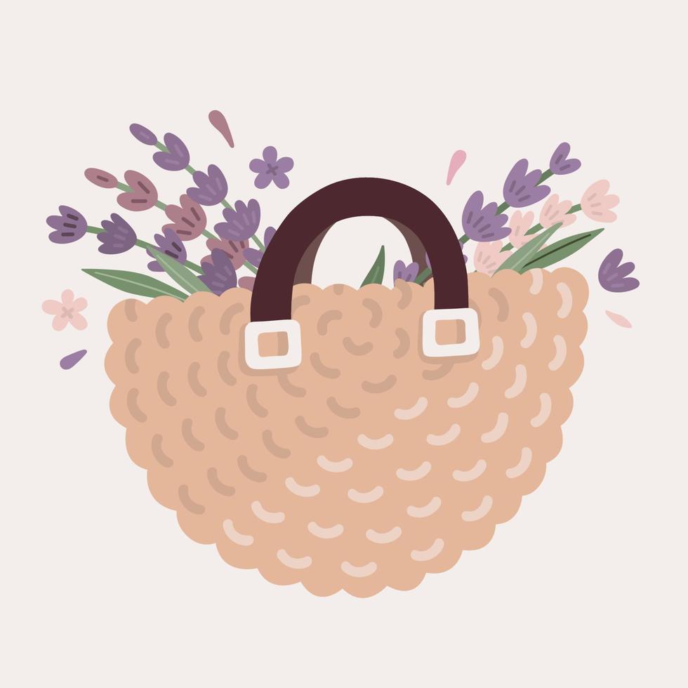 bolso beige boho lavanda vector