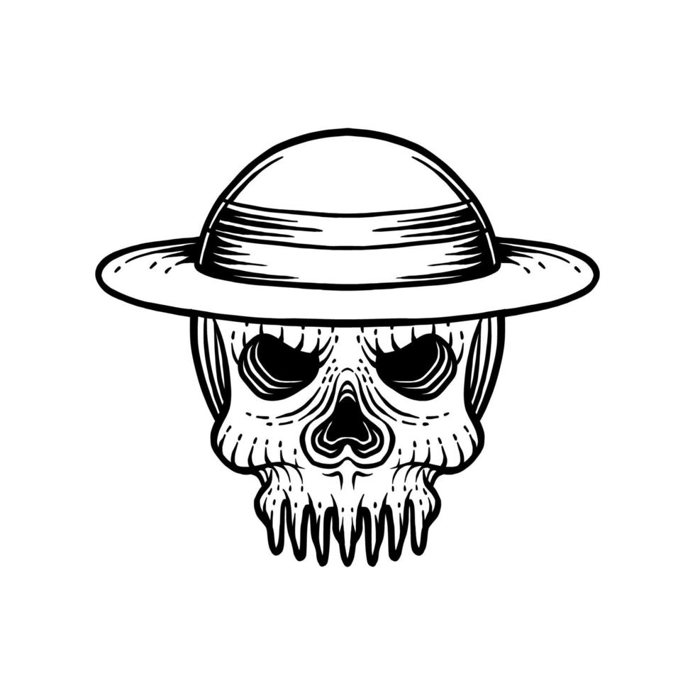 calavera con accesorios de sombrero de paja vector