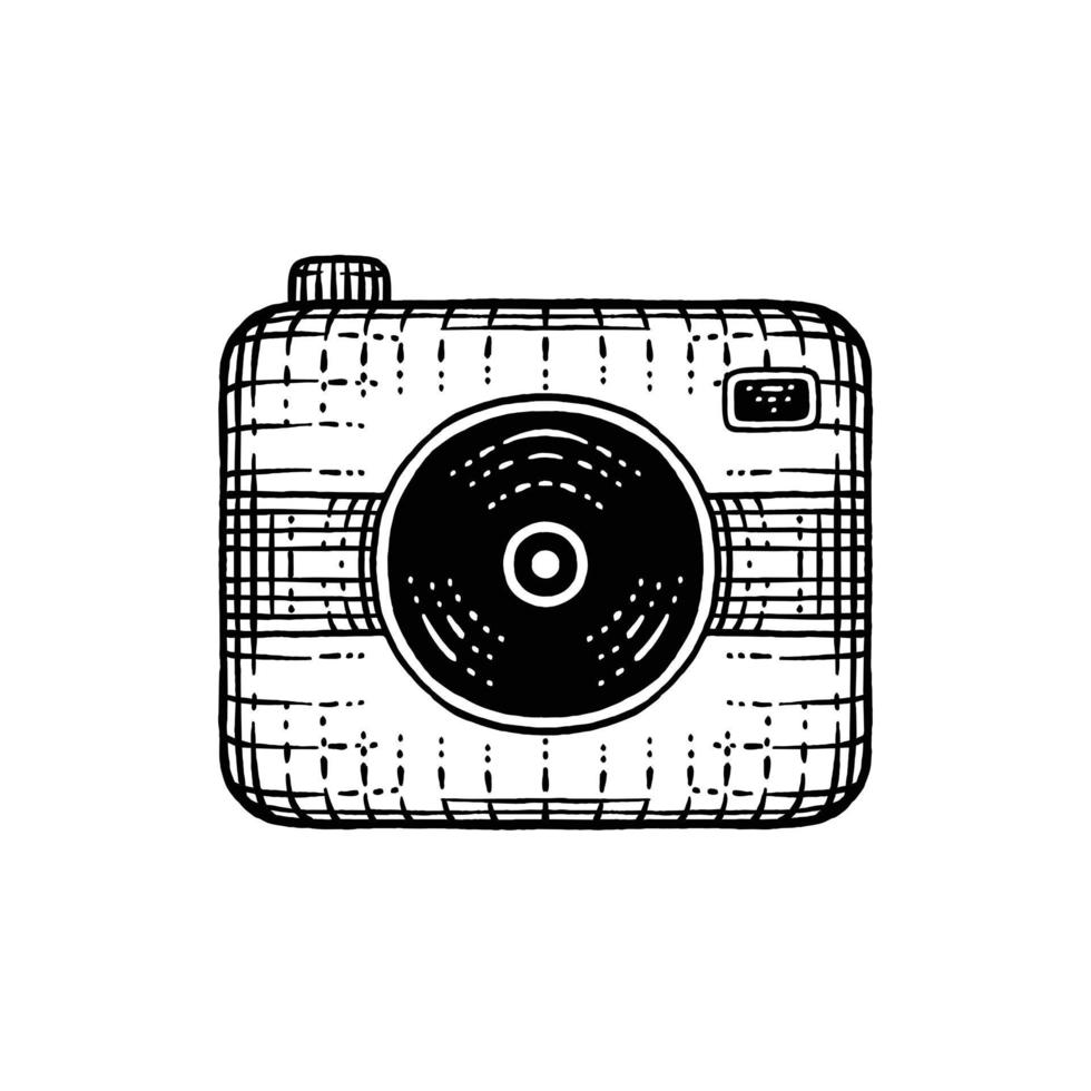 Camera Drawn in engraving style vector