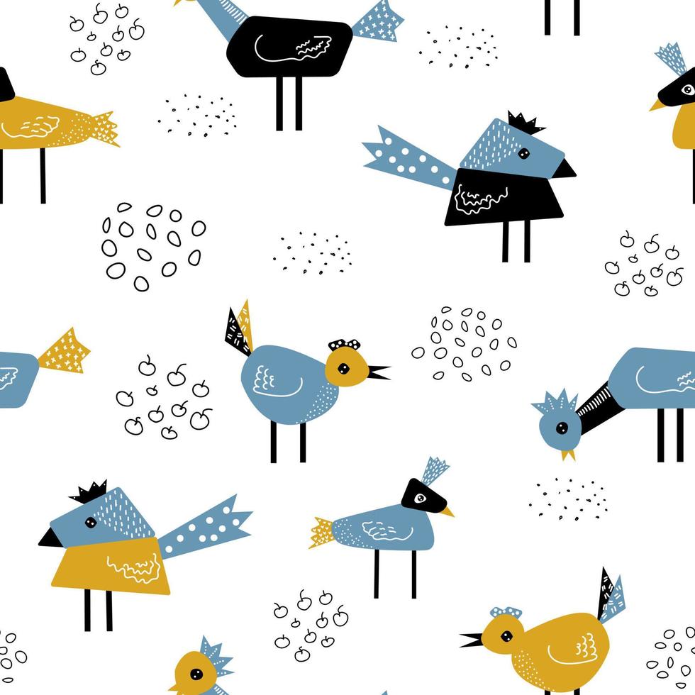 Baby Pattern with abstract geometric birds on white. Vector hand-drawn children's background perfect for  for printing on the fabric, design package and cover.