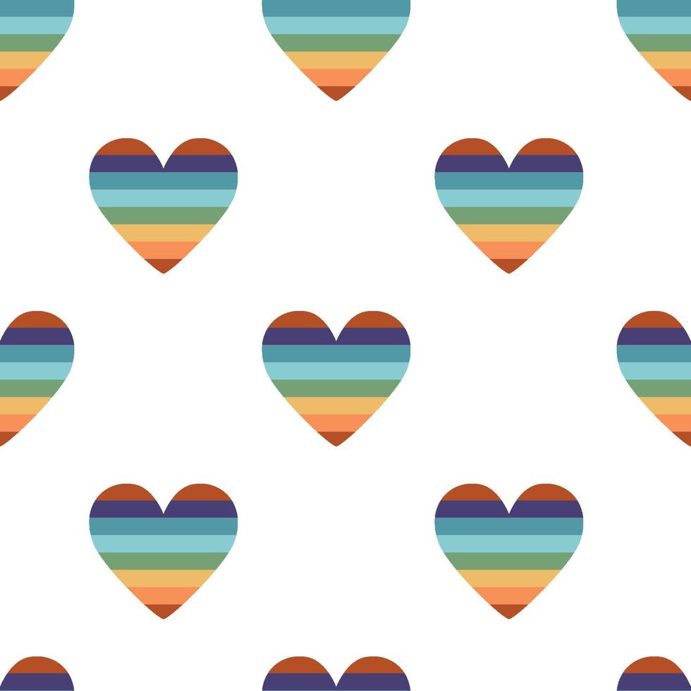 Vector flat hand drawn seamless pattern with heart shped  pride lgbt rainbow flag