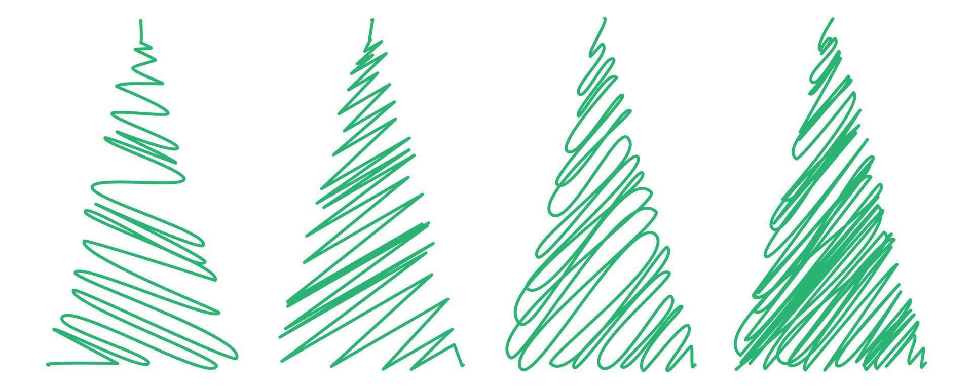 Christmas trees with green outline vector