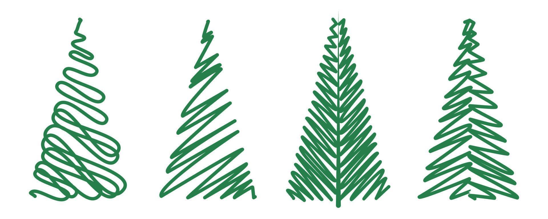 Christmas trees with green outline vector