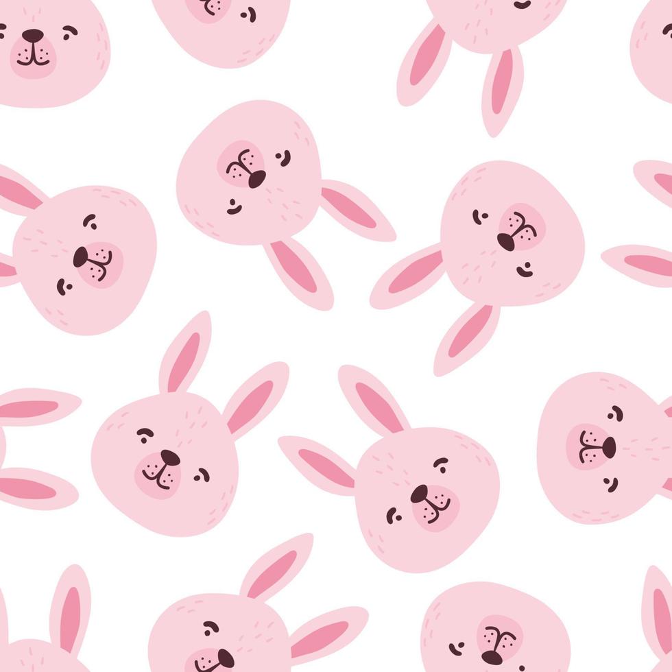 Rabbits, hares, bunnyes seamless pattern. Cute characters. Baby cartoon vector in simple hand-drawn Scandinavian style. Nursery illustration children print, baby shower.