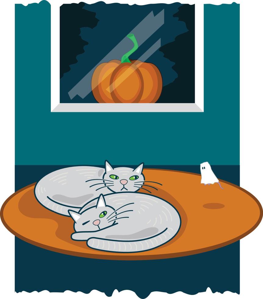 Cats and ghost mouse vector