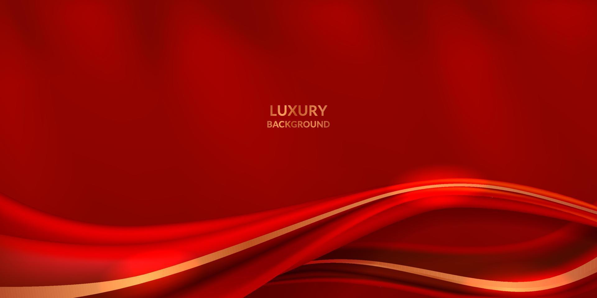 luxury elegant red background with fabric cloth textile ribbon with golden line decoration for welcome invitation grand opening vector