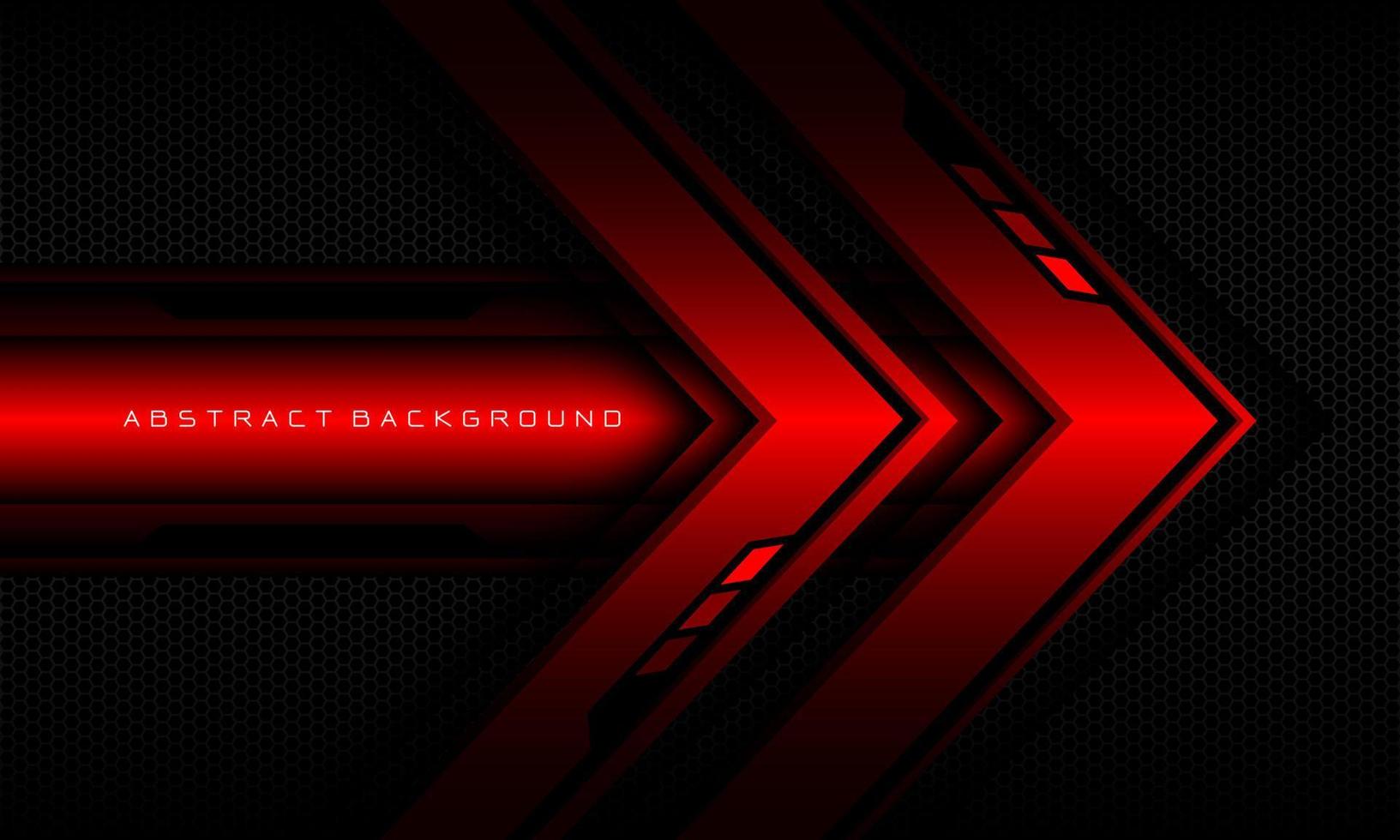 Abstract red arrow black cyber geometric line banner on black hexagon mesh pattern design ultramodern luxury futuristic technology background vector