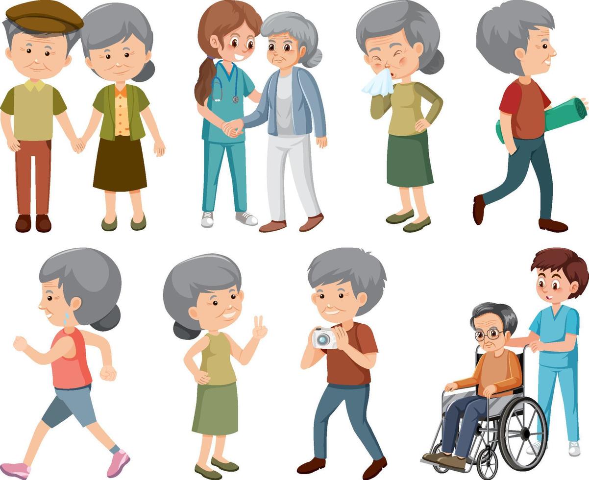 Collection of elderly people icons vector