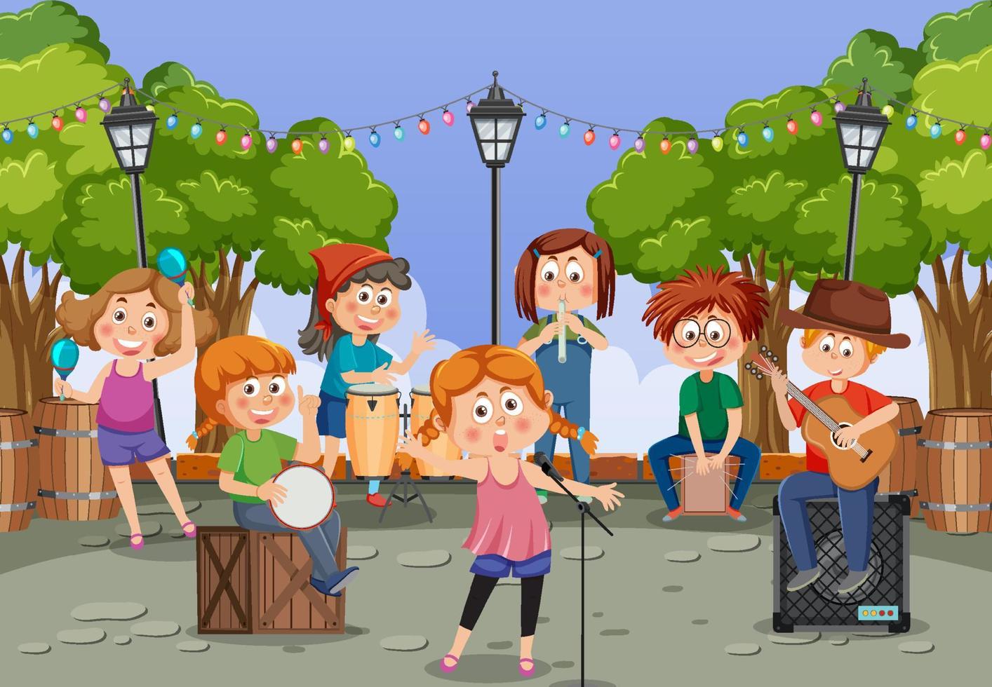 Children playing music in the park vector