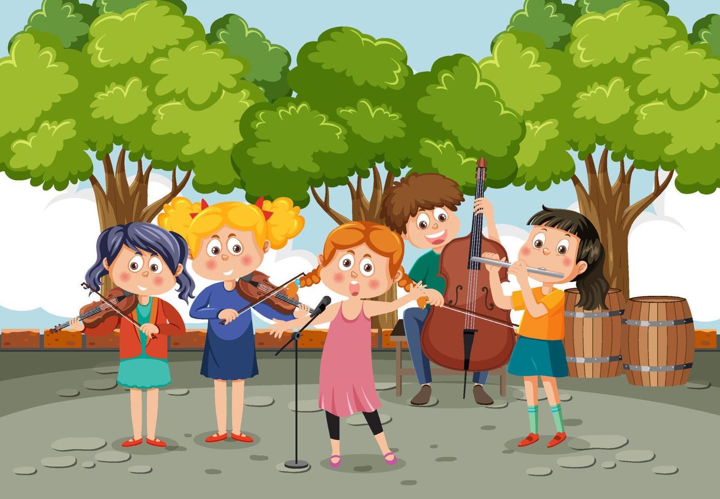 Children playing music in the park vector