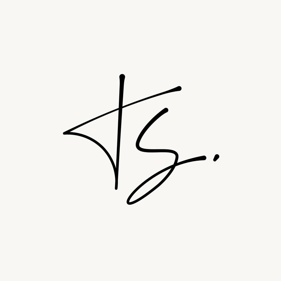 T S TS monogram logo. Ts minimalist handwriting initials or icon in a handwritten style. Black and white minimalist vector illustration.