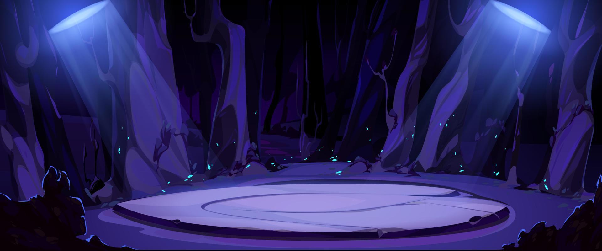 Ancient celtic stone platform in night forest vector