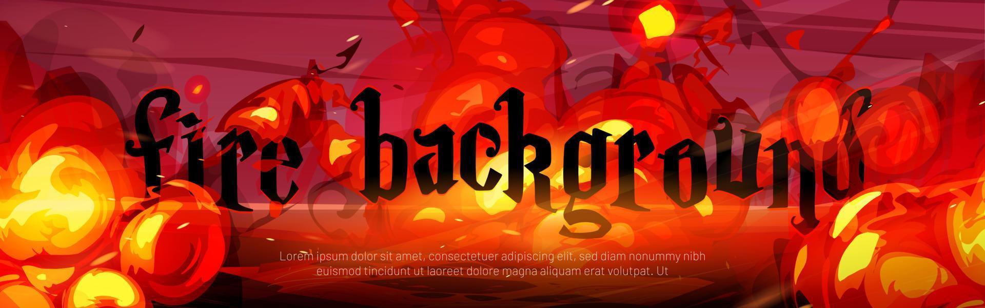 Fire background, cartoon red bomb explosion clouds vector